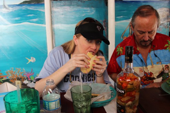 Barbara Eating Lunch Jens Island Cafe